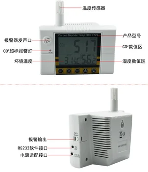 

AZ7722 CO2 gas detector with temperature and humidity test with Alarm output driver built-in relay control ventilation system