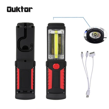 

2 Modes COB Flashlight USB Rechargeable LED Torch Powerful Mini Portable Work Checking Lamp Bulit in Battery With Hook USB Cable