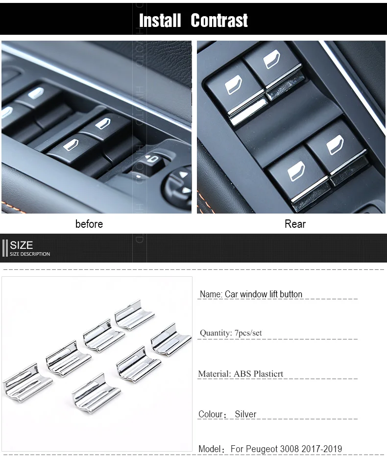 Hivotd для peugeot 3008 GT / 5008 GT, автомобильный Стайлинг, АБС, автомобильная дверь, окна, кнопка подъема, переключатель, отделка блестками, аксессуары