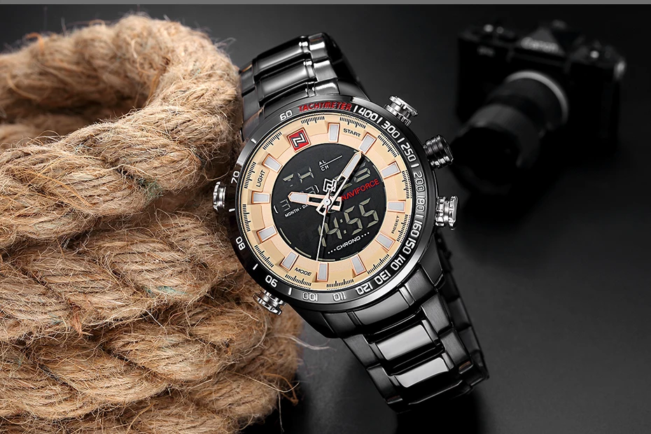 NAVIFORCE мужские часы золотые часы мужские s цифровой светодиодный спортивные наручные часы Мужские кварцевые двойной дисплей водонепроницаемые часы Relogio Masculino