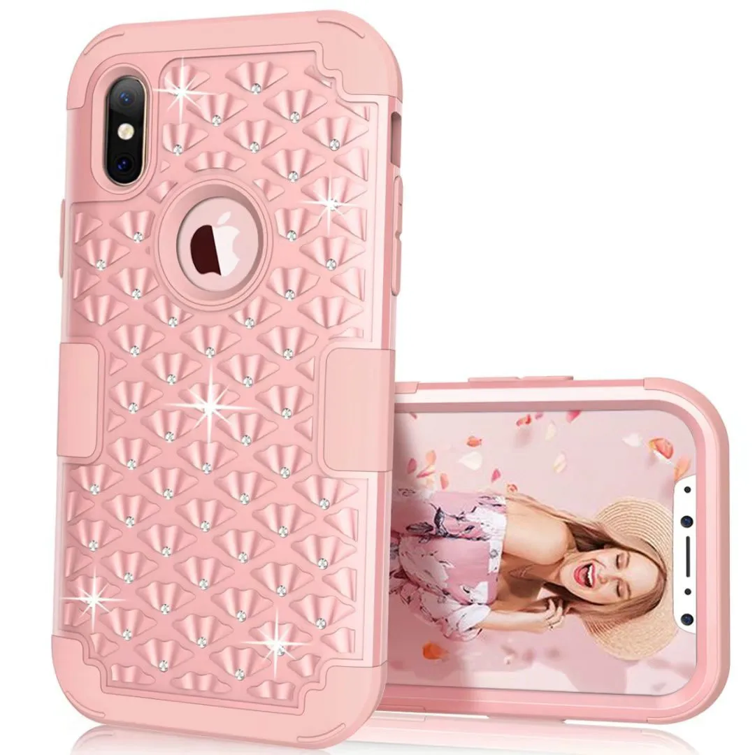

Hybrid Armor Case for iphone X 8 Plus Soft Cover Diamond 3 in 1 Silicone Shockproof Phone Cases for iphone 8 8+ Heavy Duty Cover