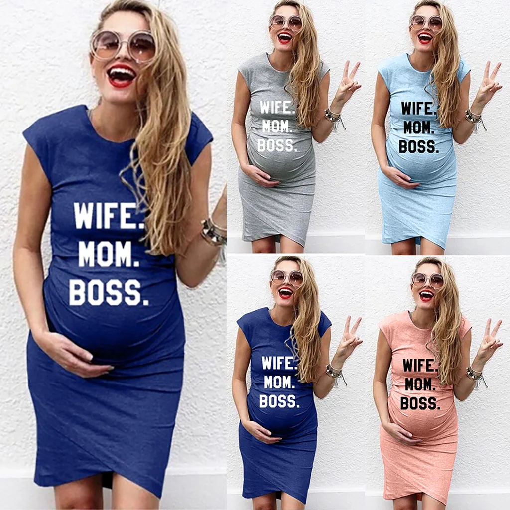 

Women Pregnant Short sleeve Pregnant Nursing Maternity Dress Solid Print skirt MM626