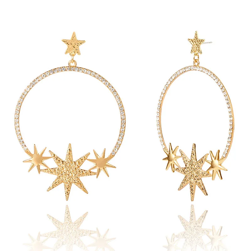 

Exaggeration Circle Large Star Earrings Gold European Simple Design Round Drop Earrings For Women Geometric Boho Jewelry Gift