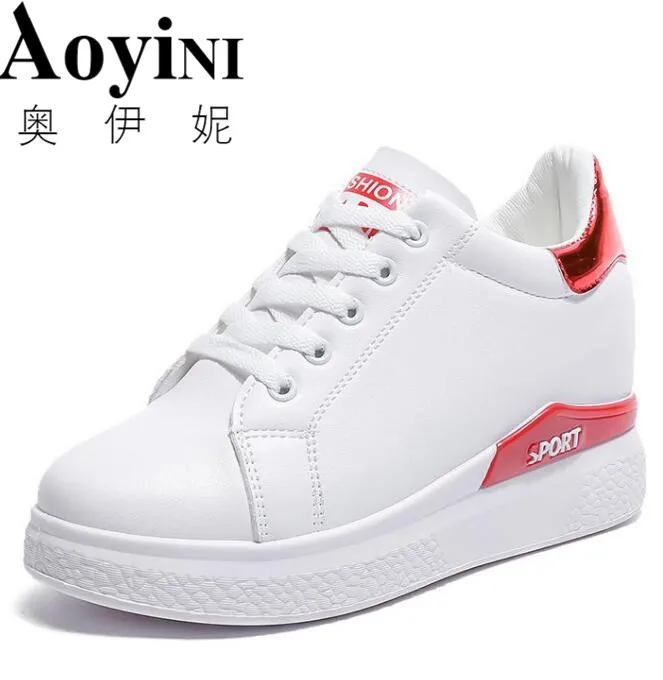 

2018 Hidden Heels White Platform Wedges Sneakers Women Shoes High Top PU Leather Tenis Feminino Casual Basket Femme
