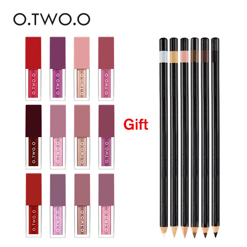 

O.TWO.O Buy 3 get 1 Gift 3Set Make Up Lip gloss Different Effect Matte Liquid Lip gloss+Eye pencil