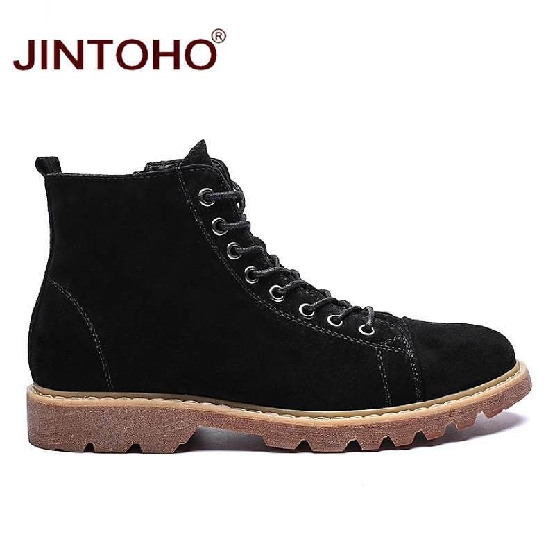 Ботинки JINTOHO мужские кожаные модные зимние сапоги брендовая мужская обувь черные