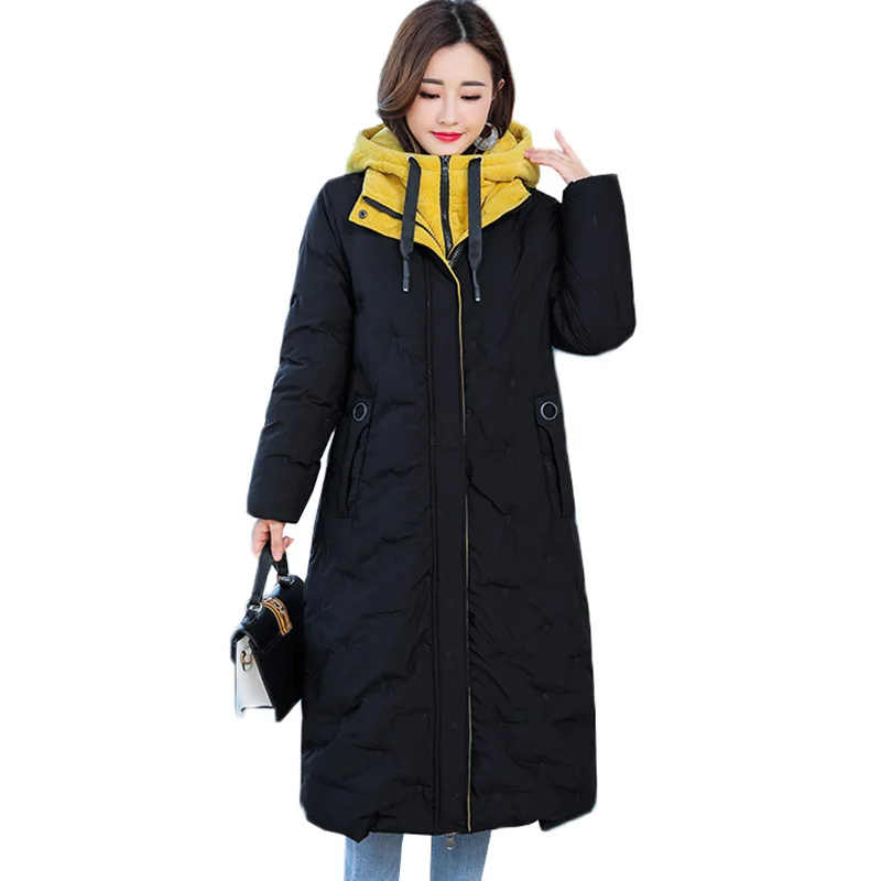 

New Winter Long Down Cotton Jacket Coats Woman Parkas Thicken Warm Hooded Cotton Padded Outerwear Plus Size 5XL Women Clothing