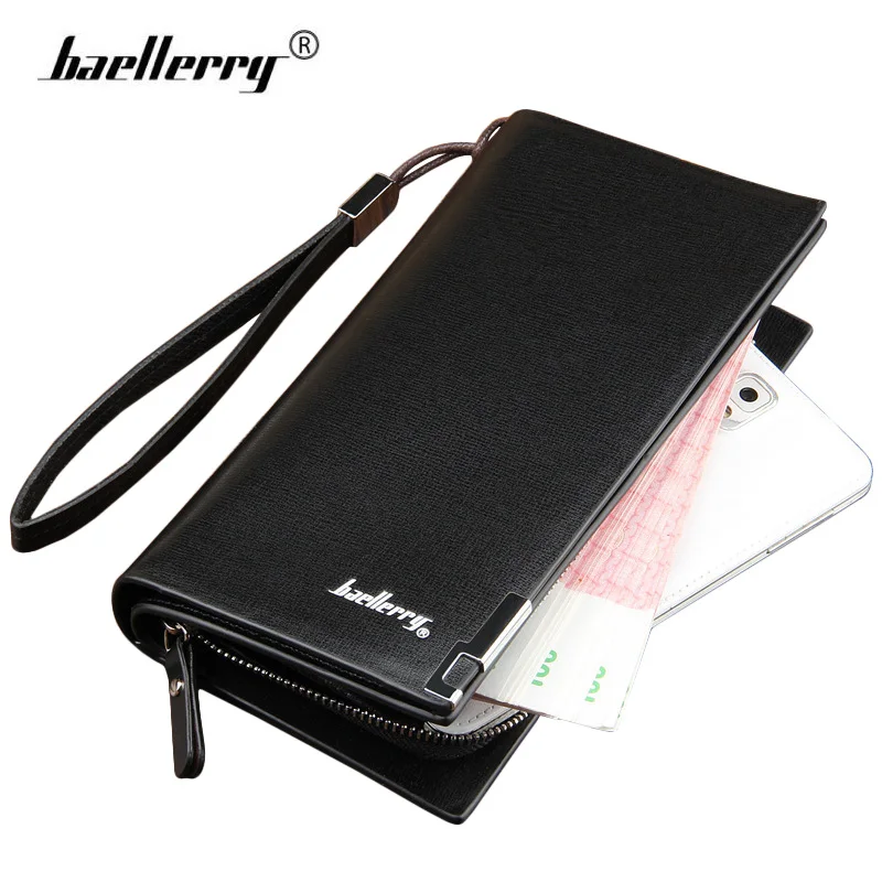 

Baellerry Handy Leather Men Wallets with Strap Long Clutch Zipper Mens Wallet Male Famous Brand Business Money Bag Coin Purse