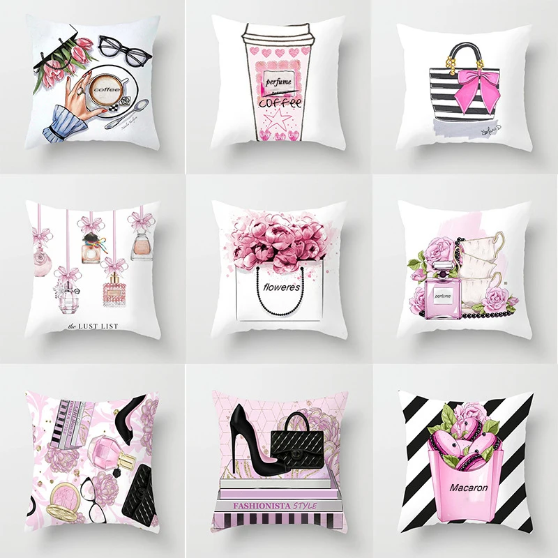 

45cm*45cm Hand painted flowers and perfume bottles super soft cushion cover and sofa pillow case Home decorative pillow cover