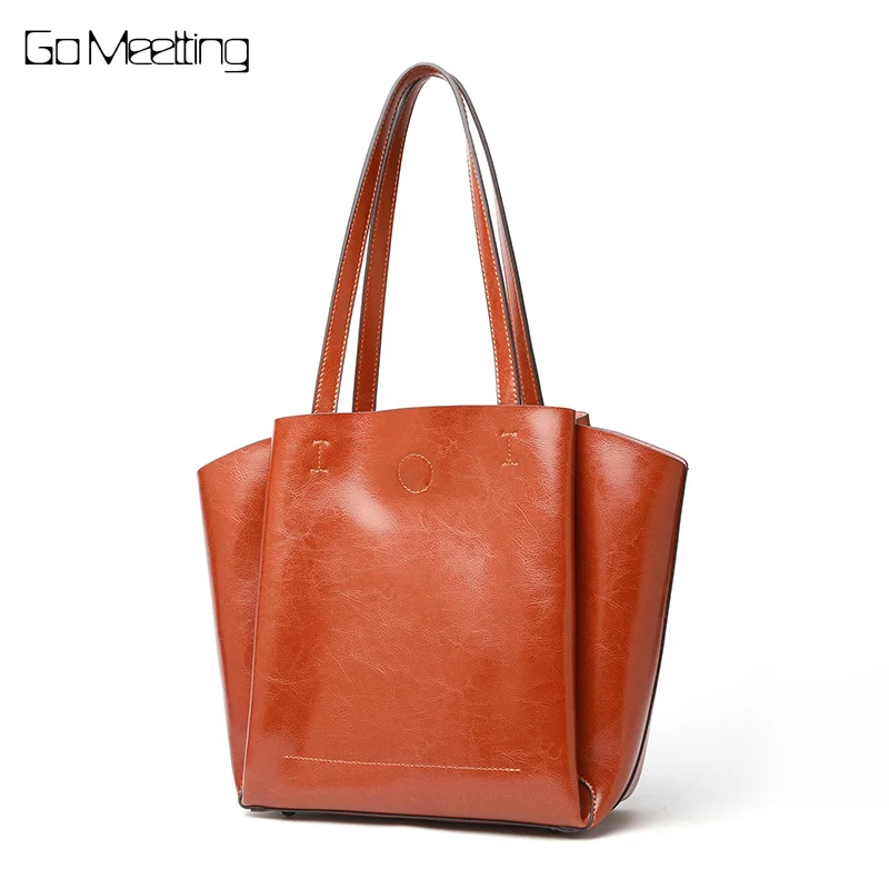 

Go Meetting Large Capacity Genuine Leather Women Shoulder Bag Female Fashion Casual Tote Handbag All-match Top-handle Bag Purse