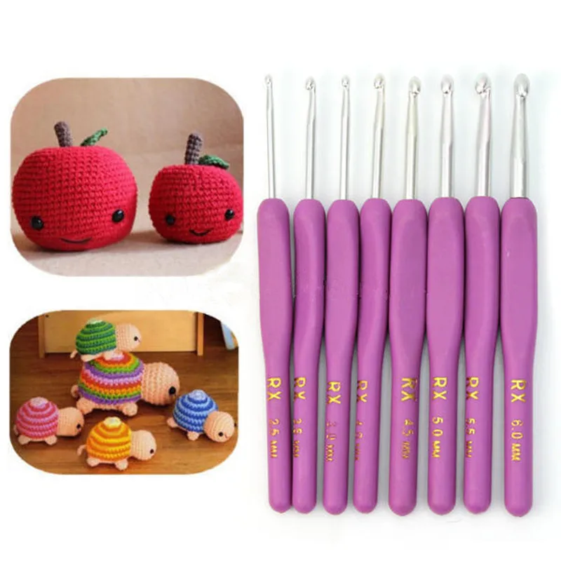 

8pcs/Set Mixed Plastic Handle Metal Aluminum Crochet Hooks Knitting Needles 2.5-6.0mm Knit DIY Weave Crafts Needlework Tools
