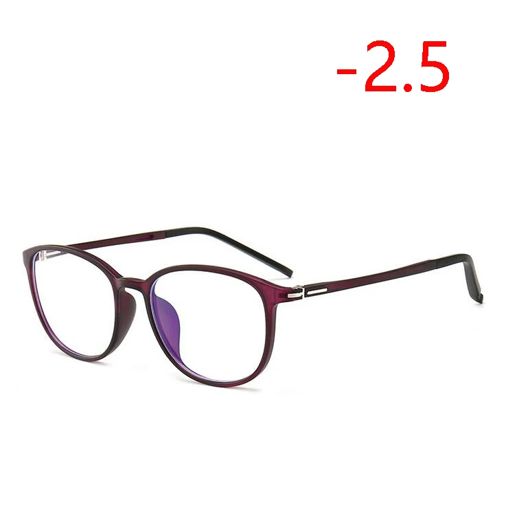 Ультра-светильник TR90 студенческие очки по рецепту для женщин и мужчин Ретро Анти-УФ овальные готовые очки для близорукости красная/черная/фиолетовая оправа 0~-4,0 - Цвет оправы: Myopia 250