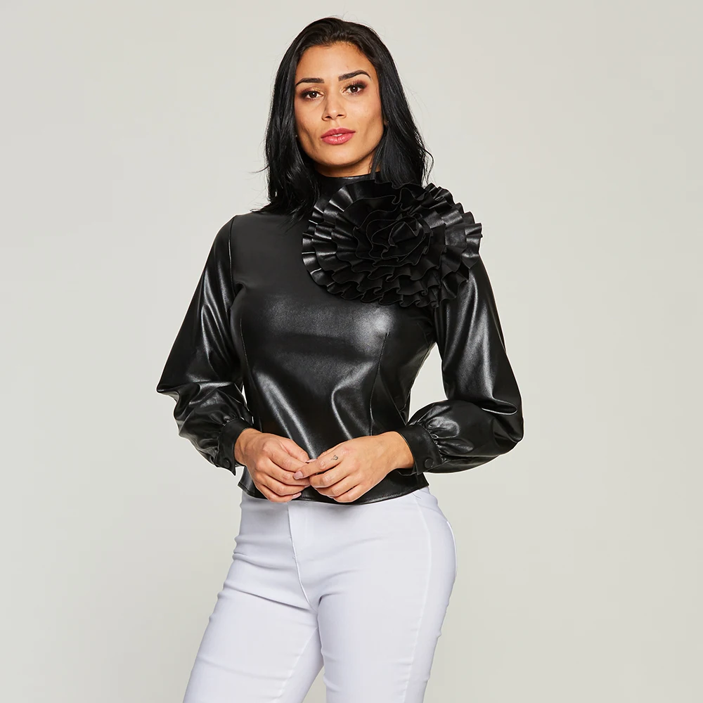 Blouse with leather collar and sleeves for women Blouse Wikipedia