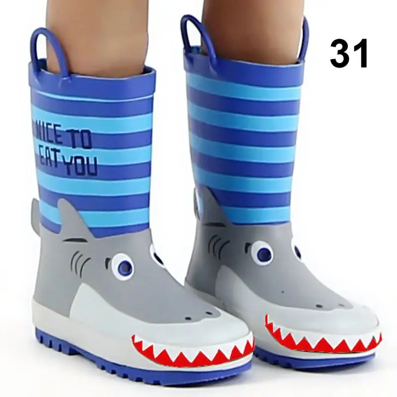 Непромокаемые сапоги; детские непромокаемые сапоги с рисунком акулы; непромокаемая обувь с объемным рисунком животного для мальчиков и девочек - Цвет: 31