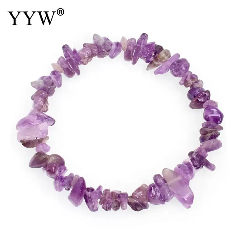 amethyst YYW натуральный драгоценный камень браслет с камнями Браслеты Женские простой круг чипы самородки прозрачный кварц опал лунный камень браслеты - Окраска металла: amethyst