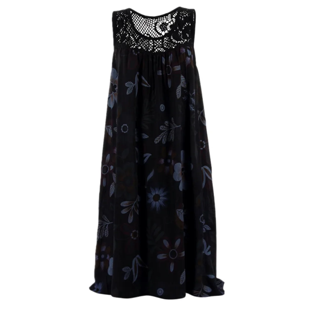 Новинка, Стильное женское платье Kleid, женское летнее платье Бохо без рукавов, кружевное платье с принтом, Abito da donna alla moda - Цвет: Черный