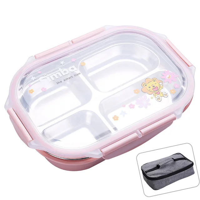4 Grids-Pink and Bag Коробка для обедов с мультипликацией для детей, для пикника, активного питания, контейнер для школьников, мальчиков и девочек, Bento Boxs, герметичные емкости для хранения продуктов - Цвет: 4 Grids-Pink and Bag