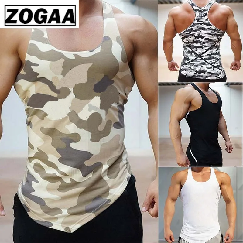 

ZOGAA Summer Men Tank Top Close-fitting Vest Fitness Elastic Casual O-neck Breathable H Type All Cotto Camo Soft Gym Vest