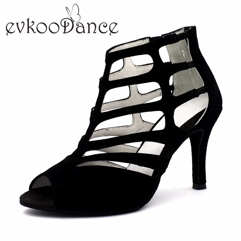 Zapatos De Baile/черные ботинки высокого качества из натурального нубука, размеры 4-9,5 женские туфли для латиноамериканских танцев на каблуке 8,5 см, NL180