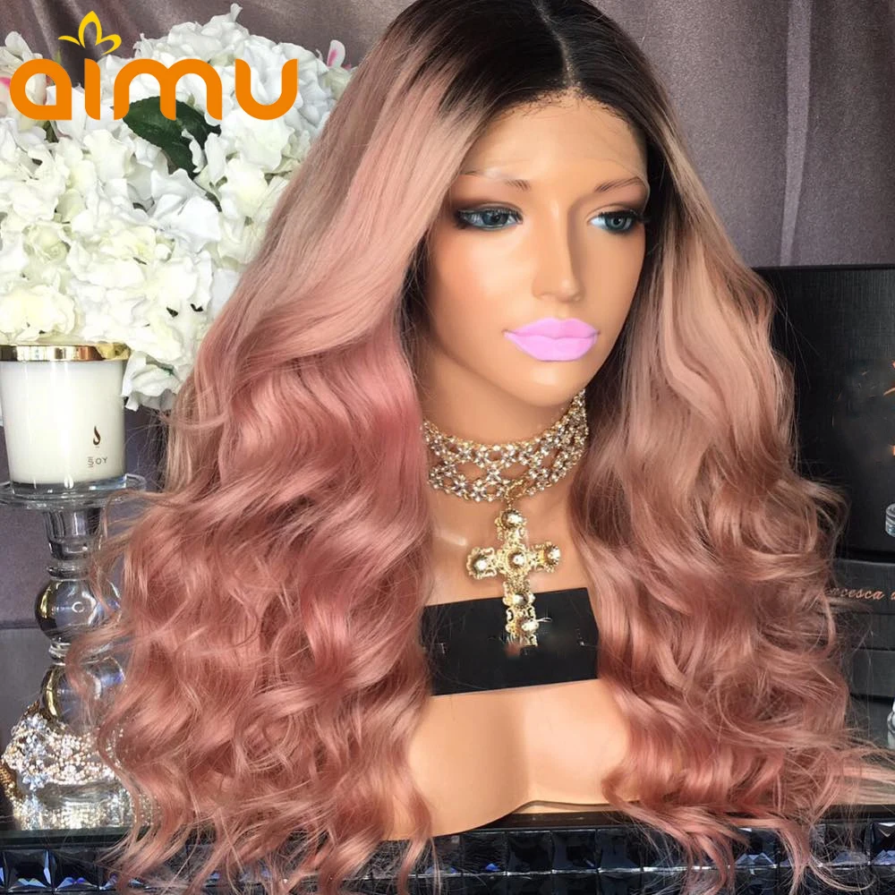 180 Density 1B Pink Red Lace Front Human Hair Wigs with Baby Hair Curly