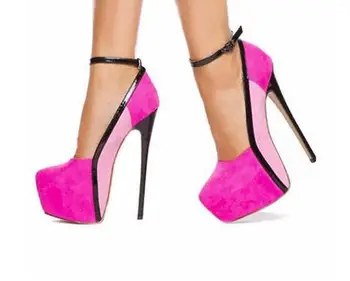 

sexy woman rose pink high platform super high heel pumps buckle high platform pumps real photo large size custom make