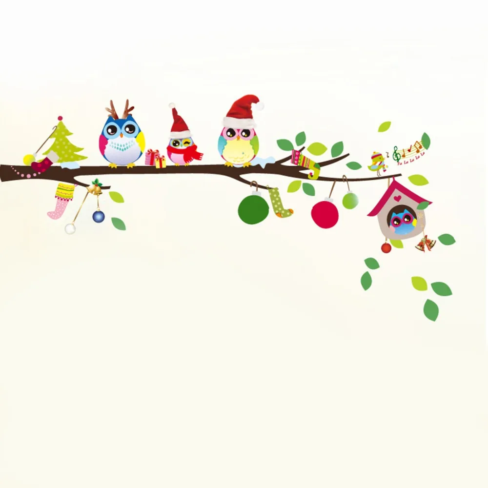 Christmas Tema Kamar Wallpaper Decals Sticker Kartun Burung Hantu