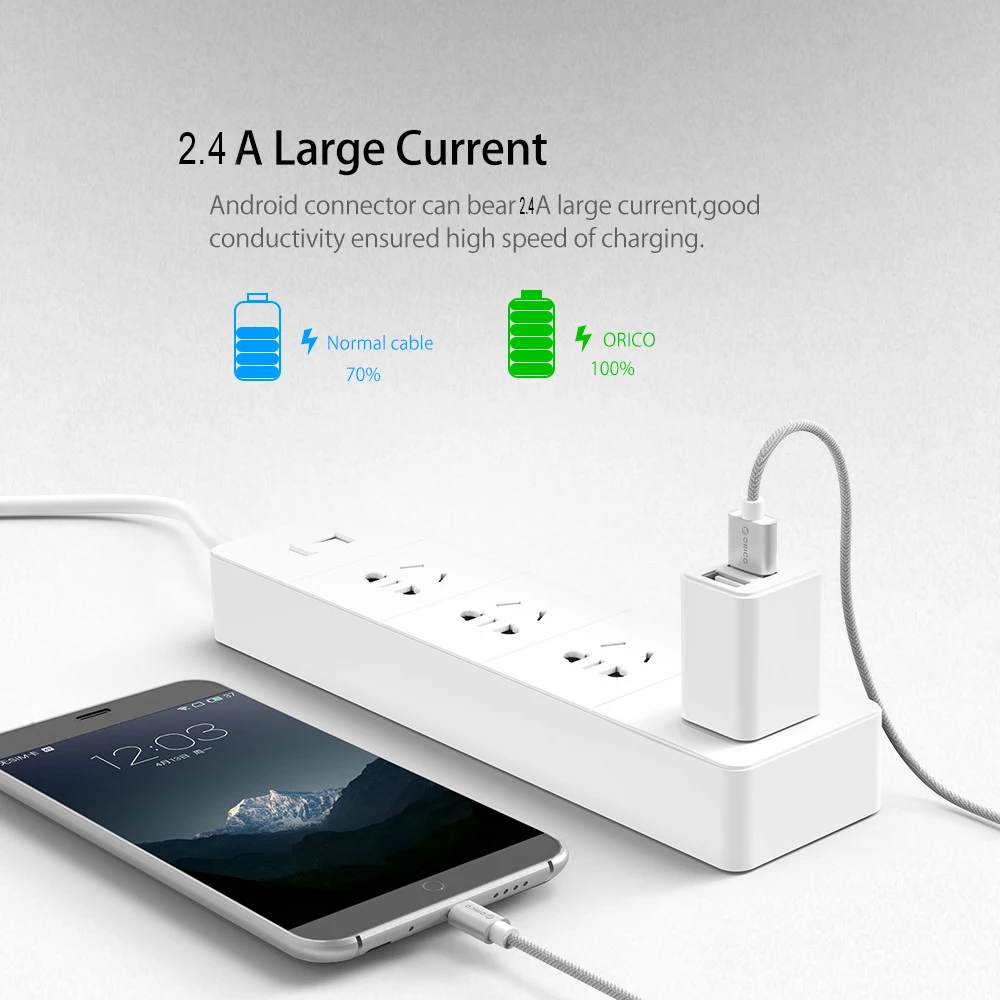 ORICO المصغّر USB النايلون كابل لسامسونج Xiaomi سريع تهمة USB كابل بيانات الروبوت سلك Microusb كابل شحن الهاتف المحمول كابل