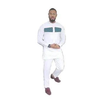 

African clothes Men tops+trousers sets fashion print Print And White Packwork Long sleeve t-shirt and pants festive costume