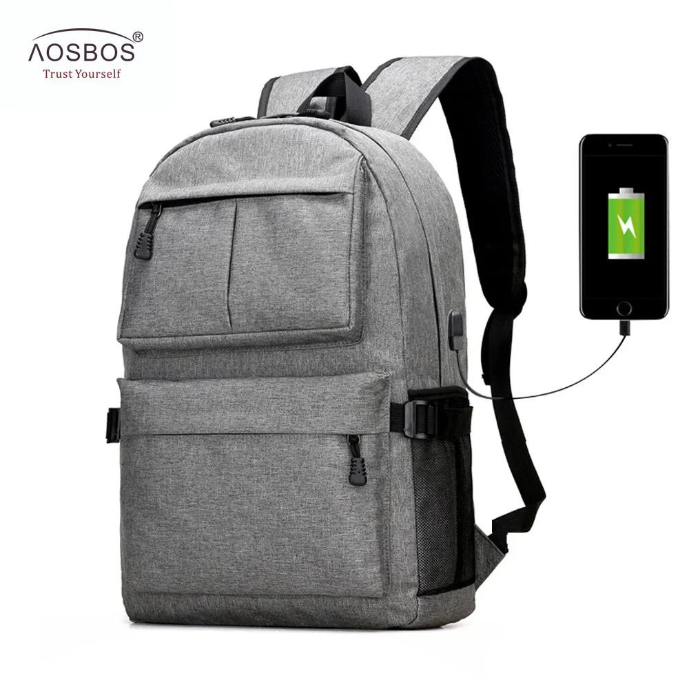 

AOSBOS USB Unisex Design Backpack Book Bag for School Notebook Casual Rucksack Daypack Oxford Canvas Laptop Fashion Man Women