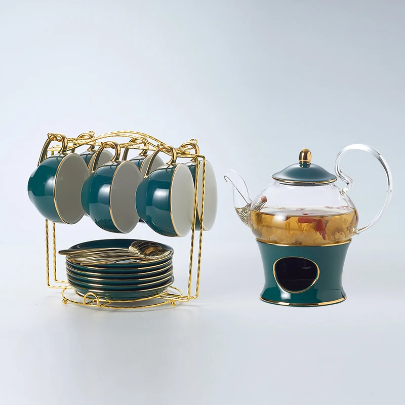 Нордический керамический чайный сервиз, фарфоровый душистый чайный горшок с ситечком для свечек, цветочный чайный сервиз, кофейная кружка, чайная чаша, кофейная чашка, чайная чашка - Цвет: 6Cups n Holder Pot