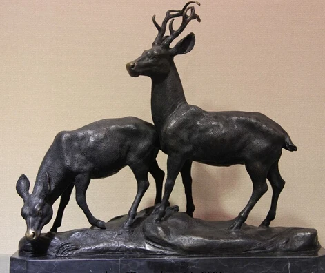 

shitou 003168 Western Art Deco Copper Bronze Marble Elk Wapiti Deer Figurine Sculpture Statue