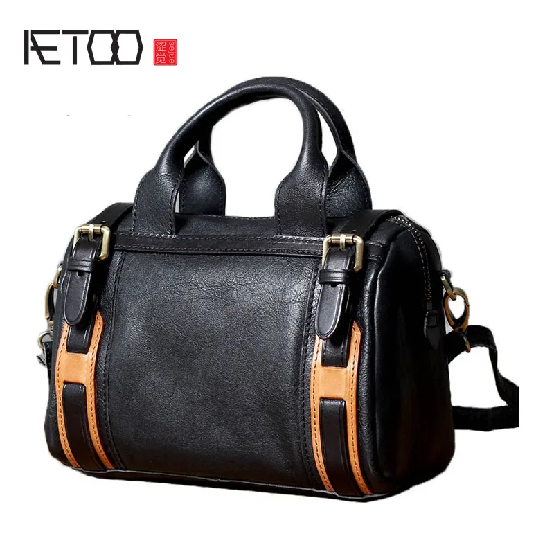 

AETOO New casual wild first layer cowhide Boston bag original handmade leather handbag shoulder bag portable keg bag