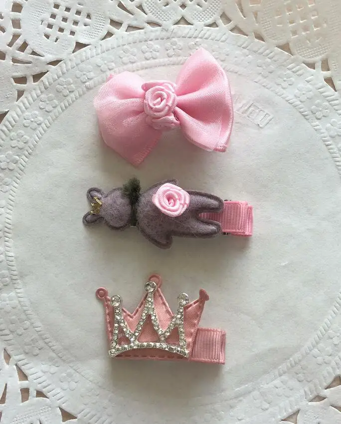 pink Новые 3 шт/комплект для девочек заколка для волос в форме короны; ; Прелестный цвет волос костюмы детские зажимы для волос маленьким бантиком для девочек детские Безопасный зажим - Цвет: pink