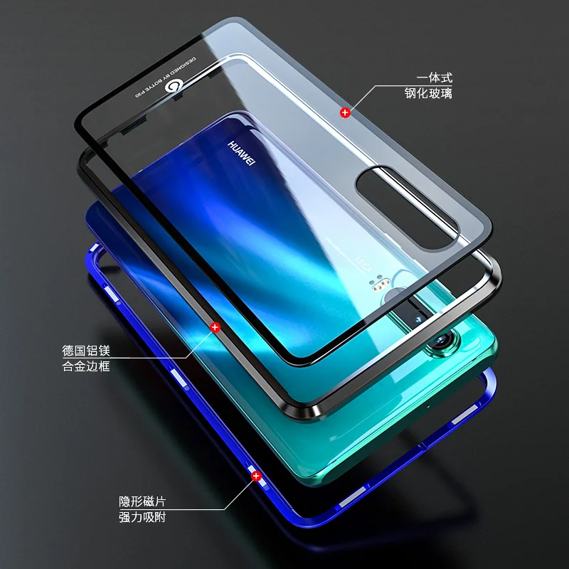 Luxury Aluminum Metal Magnetic Case For coque Huawei P30 Pro Phone Armor Magnet With Back Glass Cover Huawei P20Pro Case P 20
