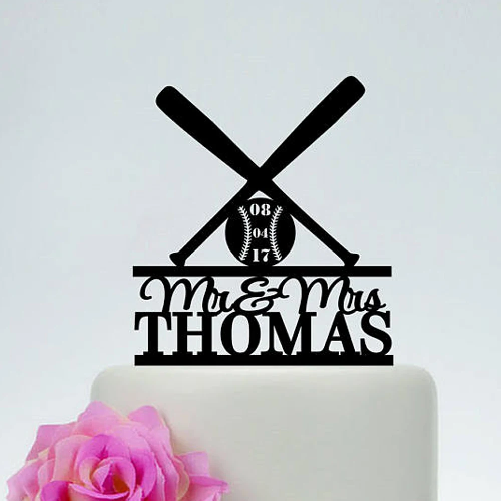 Free Shipping Personalized  MR MRS Baseball Hockey Fan Cake Topper Wedding Decoration Custom Wedding Last  name  Cake Topper