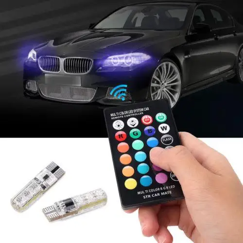 

2Pcs T10 5050 Remote Control Car Led Bulb 6 Smd Multicolor W5w 501 Side Light Bulbs Colorful colors Warning light