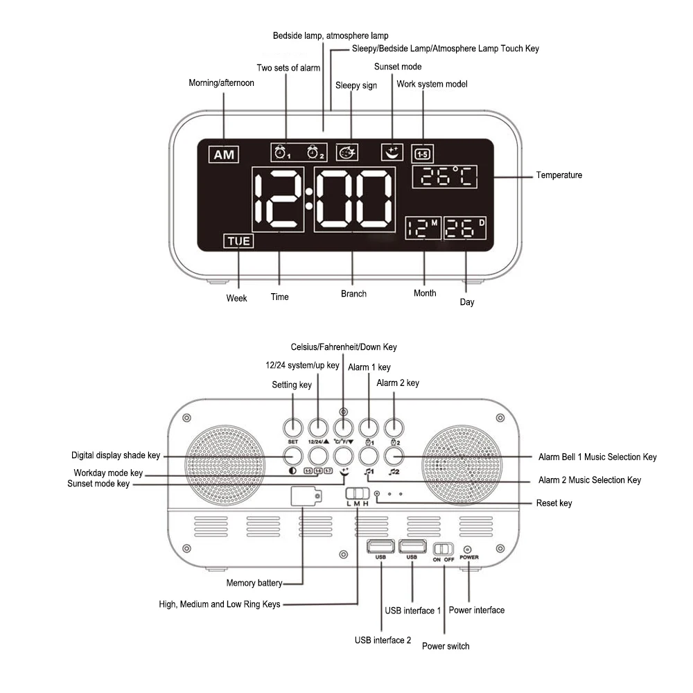 Светодиодный Будильник с зеркалом Wake Up Light цифровой будильник настольные часы электронные большие времени температурный дисплей настольные, декор дома