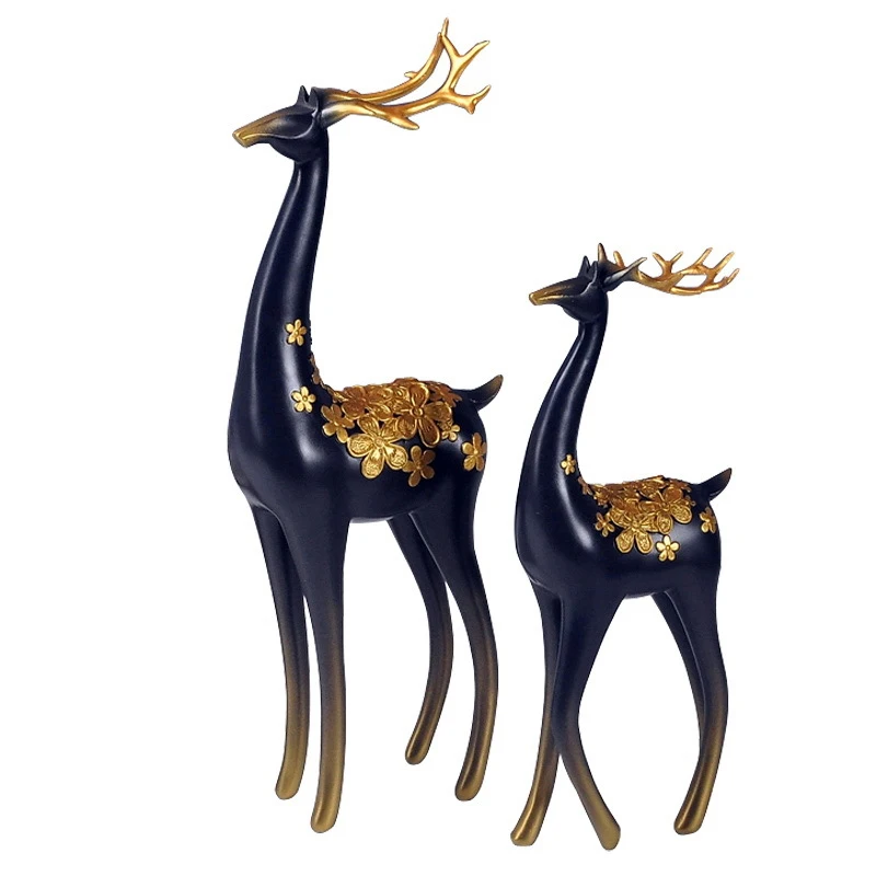 

2PC Europe Lucky Couple Deers Statue Figurine Ceative Deers Resin Craft Ornament Miniatures Wedding Room Decoration Accessories