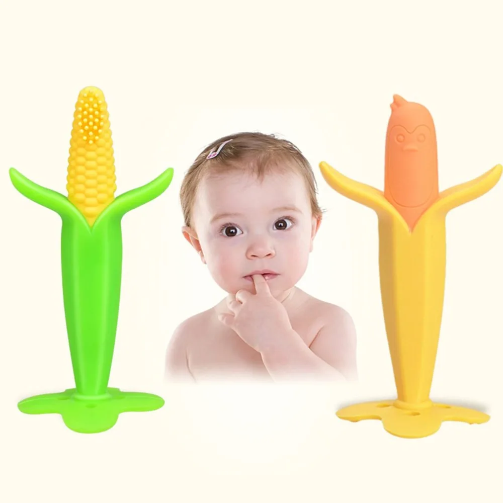 1pcs Baby Teethers Banana Corn Penguin Shape Baby Teething Pacifier Soft Safety Silicone Chew