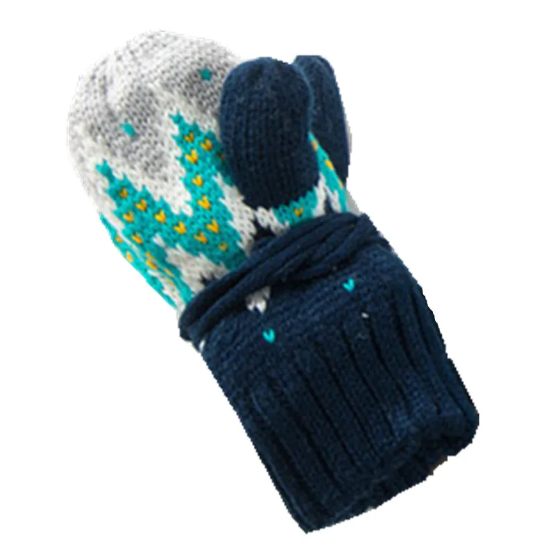 Зимняя детская теплая плотная шапка для девочек, шарф, перчатки, комплект из 3 предметов, вязаные шапки для маленьких мальчиков, теплые перчатки для мальчиков и девочек - Цвет: navy gloves