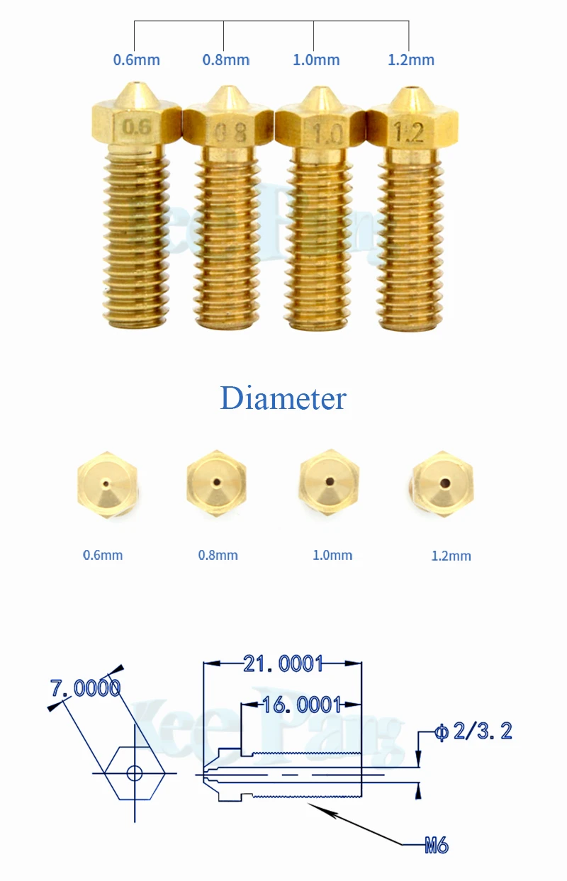 Вулкан рот сопла медь 3D принтеры части 0,6 мм 0,8 мм 1 мм 1,2 мм для 1,75/3 мм нити удлинить экструдер поставки Латунь Часть