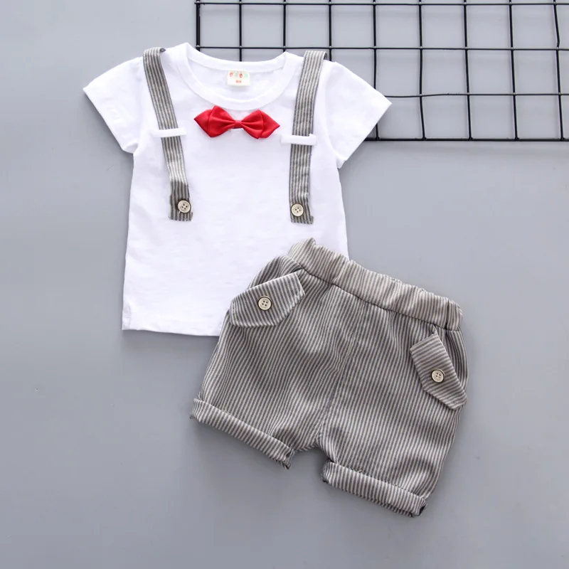 

BibiCola summer children's suit casual bow leisure two sets korean version of the boys korean baby short-sleeved suit