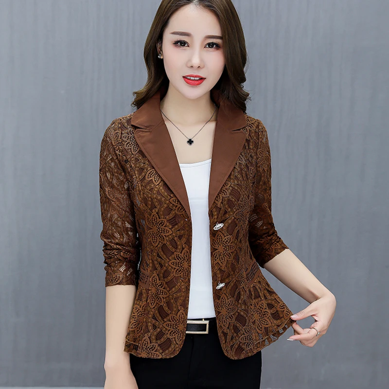 

2019 Spring And Autumn New Lace Small Suit Women's Large Size Thin Suit Fashion Casual Solid Color Jacket Suit LQ336