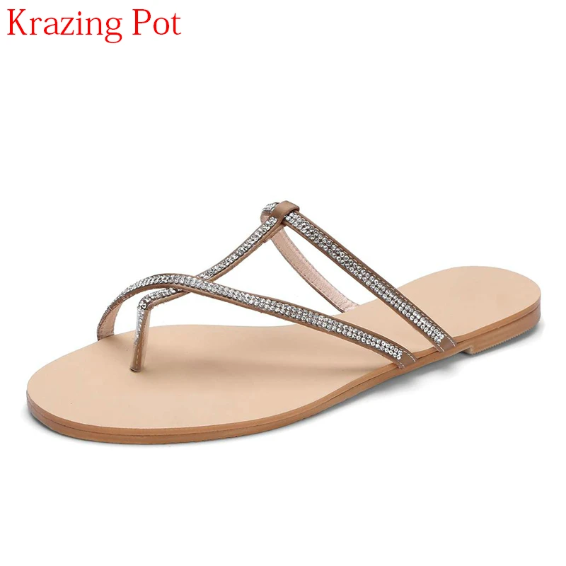 

2018 Fashion Brand Summer Outside Slipper Peep Toe Flat with Buckle Slingback Crystal Sweet Concise Elegant Women Sandals L42