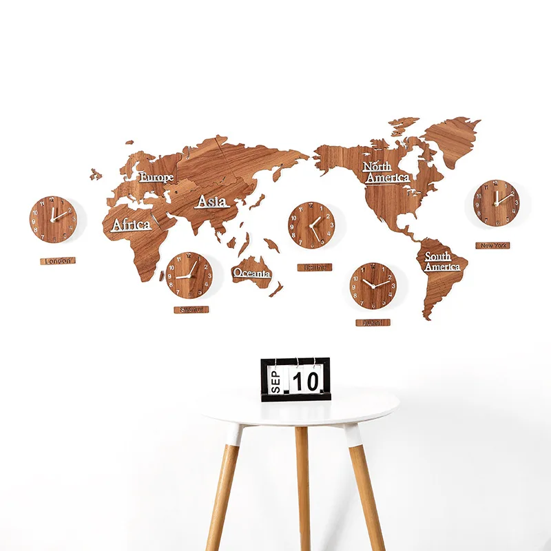 

Large World Map Wall Clock Modern Design for Living Room Wooden DIY Stickers World Clocks Big Wall Watch Home Decor Silent