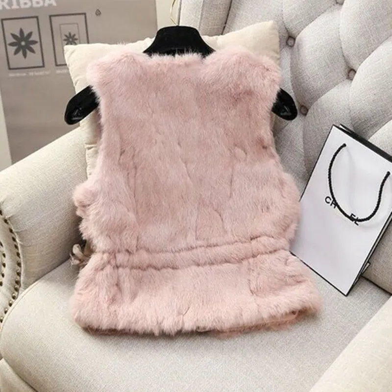 2018 new colors Women Genuine real Rabbit Fur Vest coat tassels Raccoon Fur collar Waistcoat wholesale drop shipping
