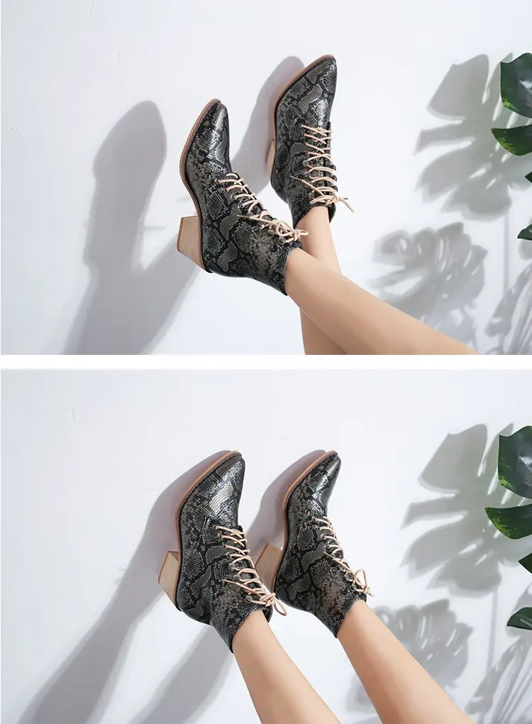 Ho Heave/женские ботинки модные женские зимние ботинки с острым носком Удобная с квадратным каблуком обувь со змеиным принтом женские нескользящие Ботинки martin