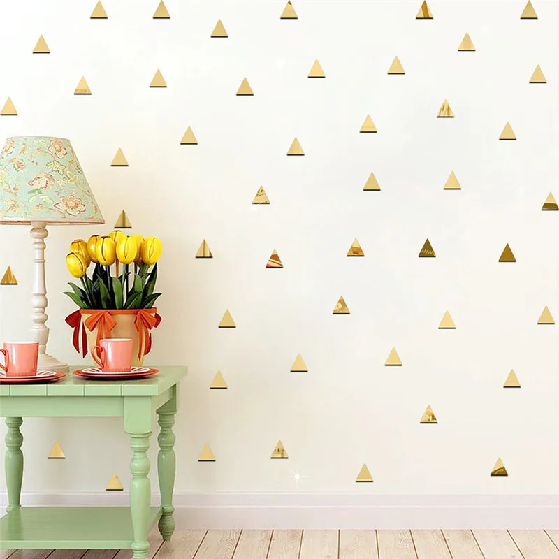 

100pcs Mirrored Triangl Wall Sticker DIY 3D Decorative Shiny Mirror Wall Stickers Decals for Living Rooms Bedroom Home Decor