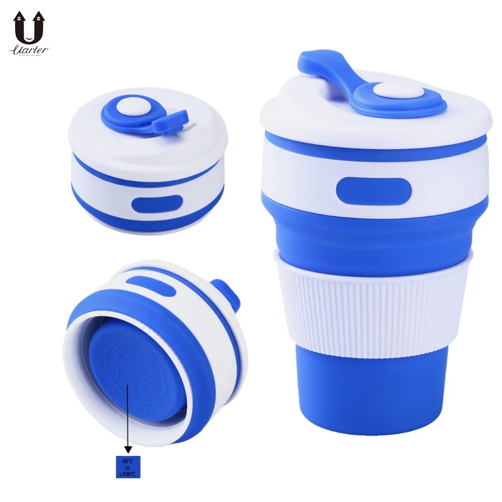 

Uarter 350ml Multi-functional Silicone Collapsible Cup Foldable Travel Coffee Mug Collapsible Coffee Cup with Leak-proof Lid