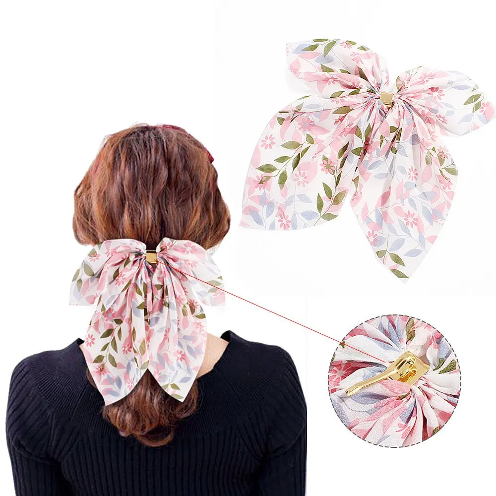 

FASACC Big Chiffon Floral Hair Bow Clips Metal Clasp Butterfly Hairpin Ponytail Girl Hair Accessories for Women Bowknot Hairpins